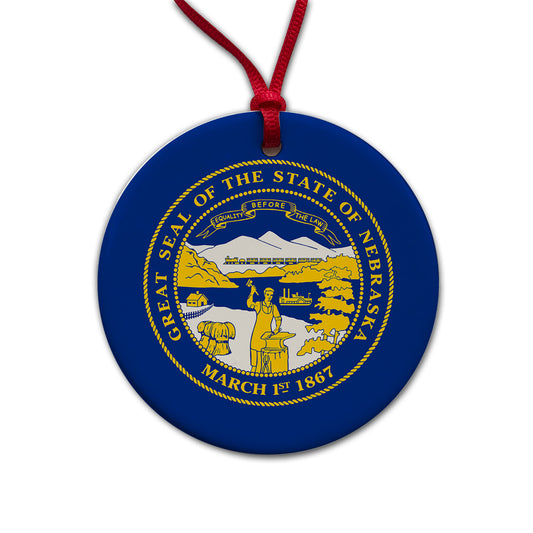 Nebraska NE State Flag Round Ceramic Holiday Christmas Tree Ornament