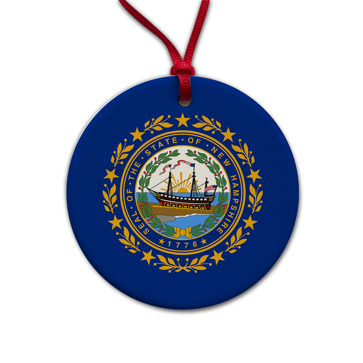 New Hampshire NH State Flag Round Ceramic Holiday Christmas Tree Ornament