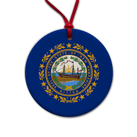 New Hampshire NH State Flag Round Ceramic Holiday Christmas Tree Ornament