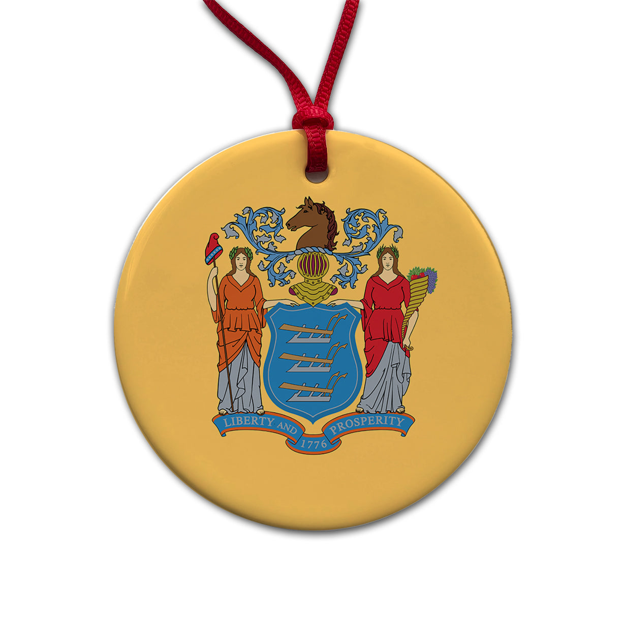 New Jersey NJ State Flag Round Ceramic Holiday Christmas Tree Ornament