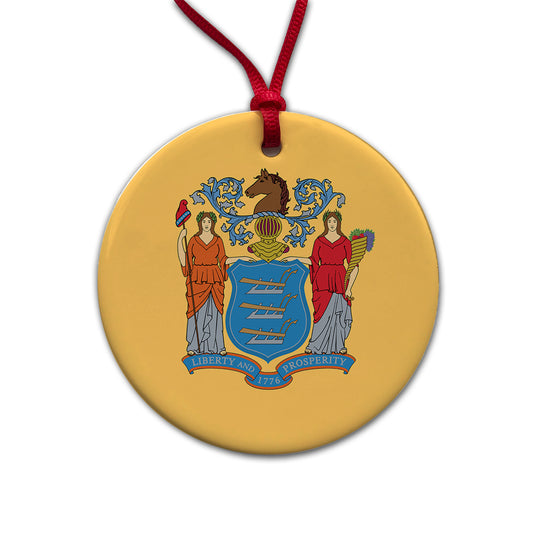 New Jersey NJ State Flag Round Ceramic Holiday Christmas Tree Ornament