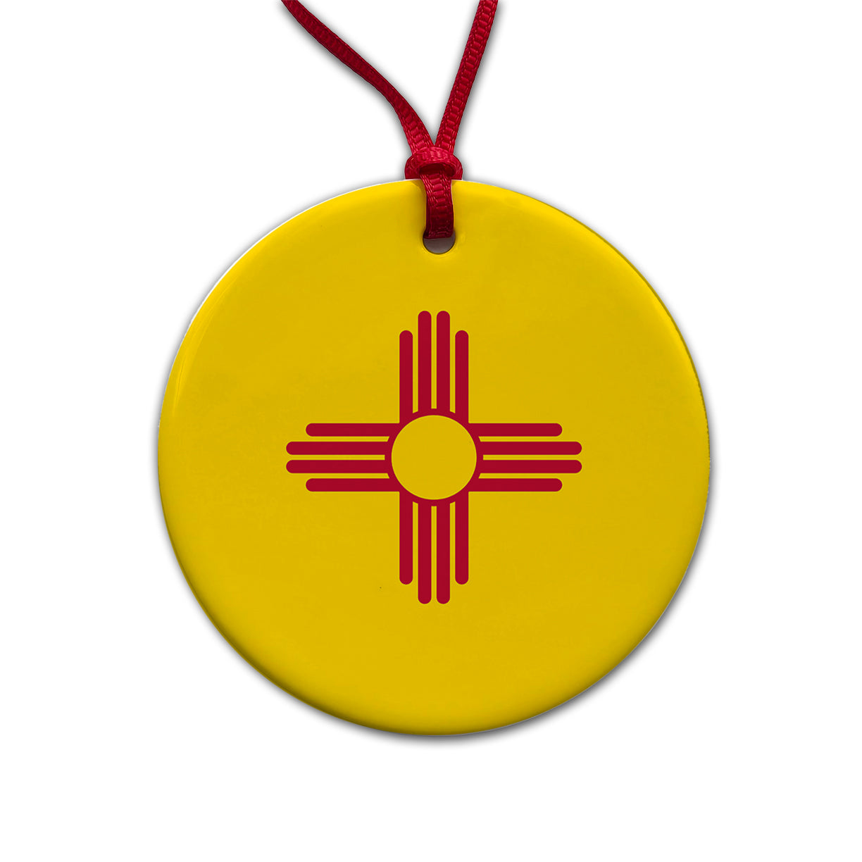 New Mexico NM State Flag Round Ceramic Holiday Christmas Tree Ornament