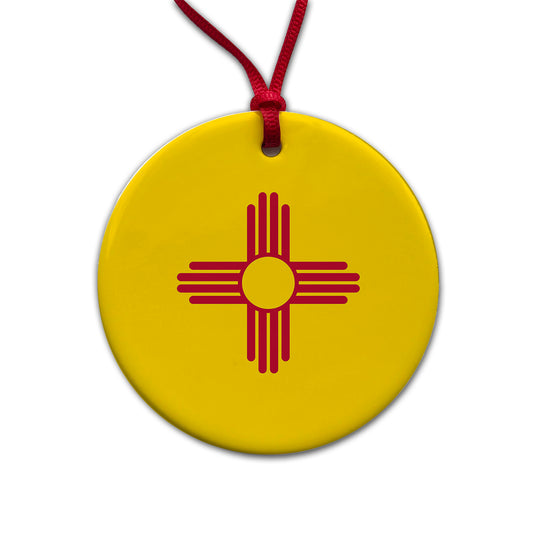 New Mexico NM State Flag Round Ceramic Holiday Christmas Tree Ornament