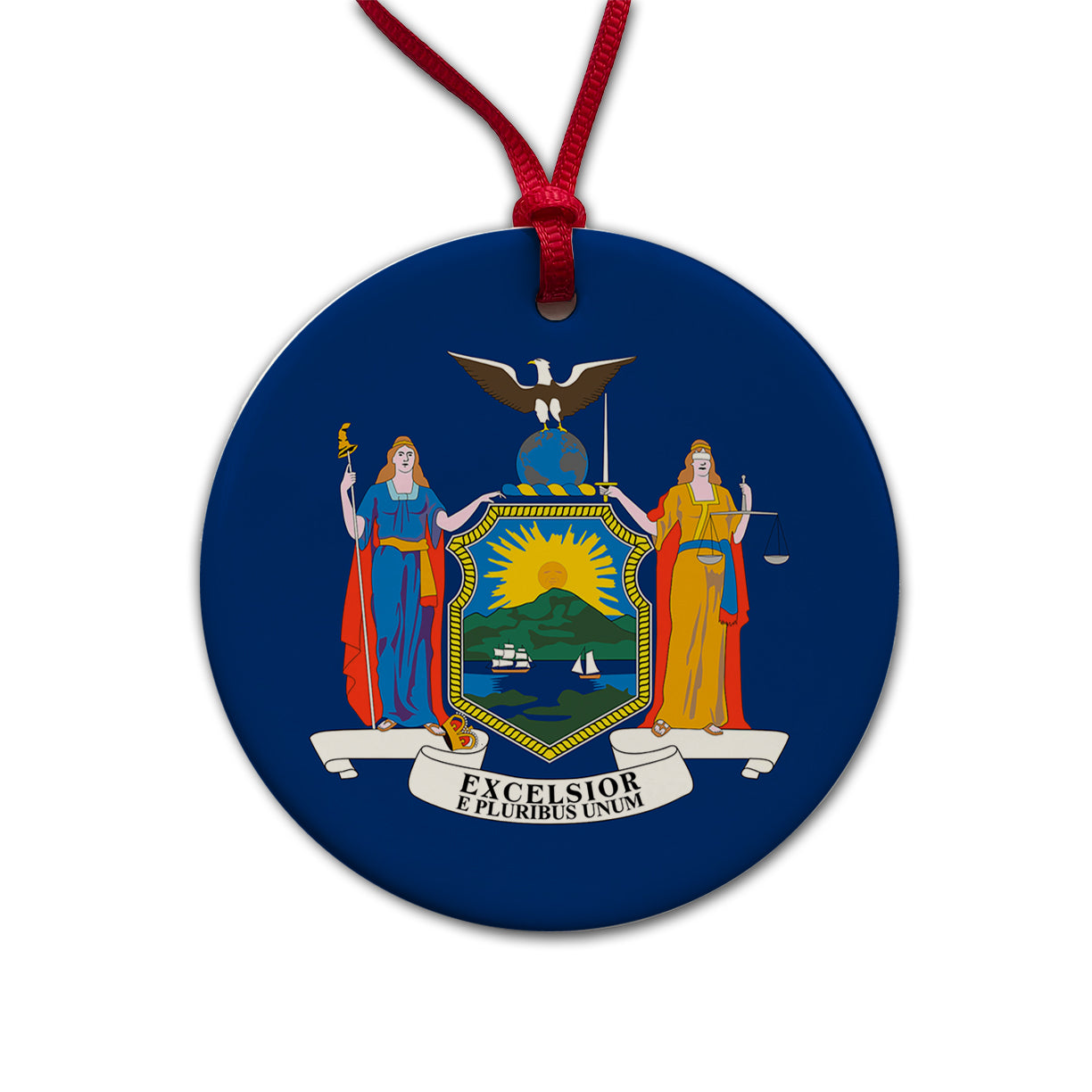 New York NY State Flag Round Ceramic Holiday Christmas Tree Ornament