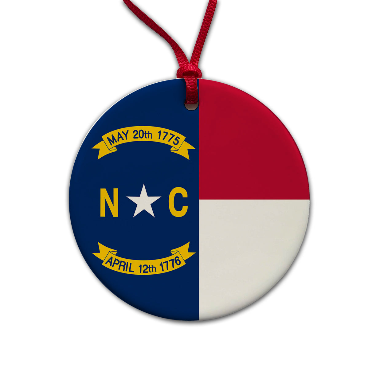 North Carolina State Flag Round Ceramic Holiday Christmas Tree Ornament