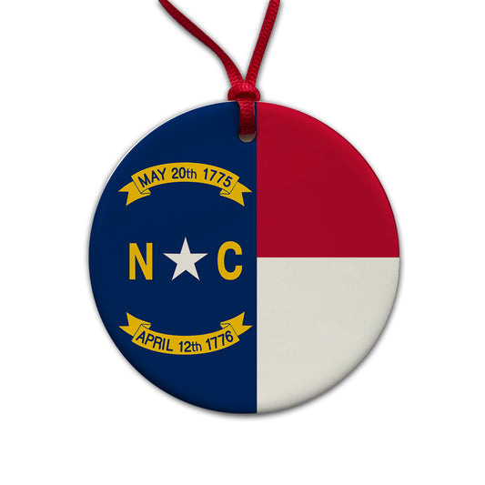 North Carolina State Flag Round Ceramic Holiday Christmas Tree Ornament