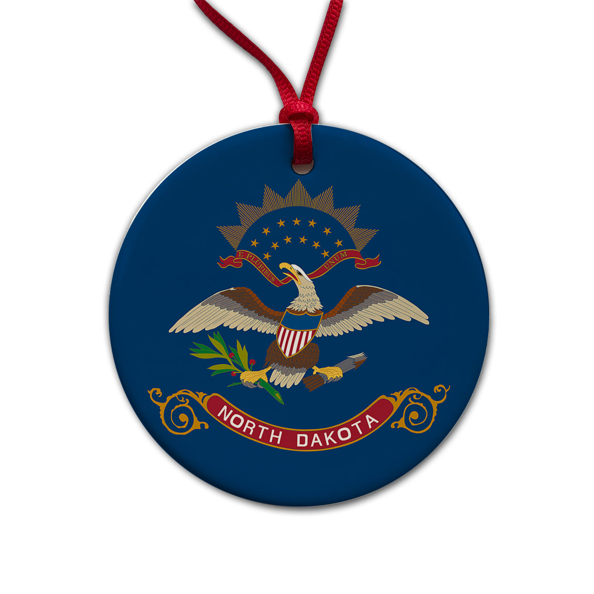 North Dakota ND State Flag Round Ceramic Holiday Christmas Tree Ornament