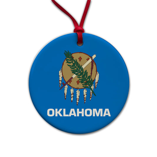 Oklahoma OK State Flag Round Ceramic Holiday Christmas Tree Ornament