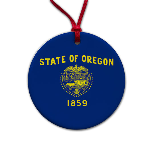Oregon OR State Flag Round Ceramic Holiday Christmas Tree Ornament