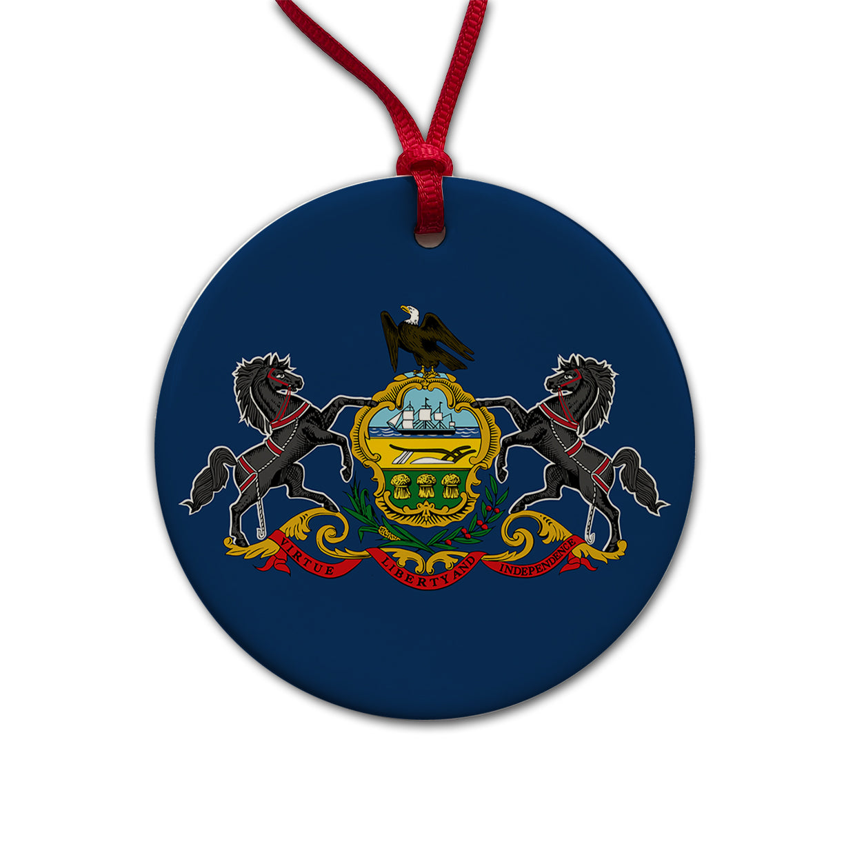 Pennsylvania PA State Flag Round Ceramic Holiday Christmas Tree Ornament