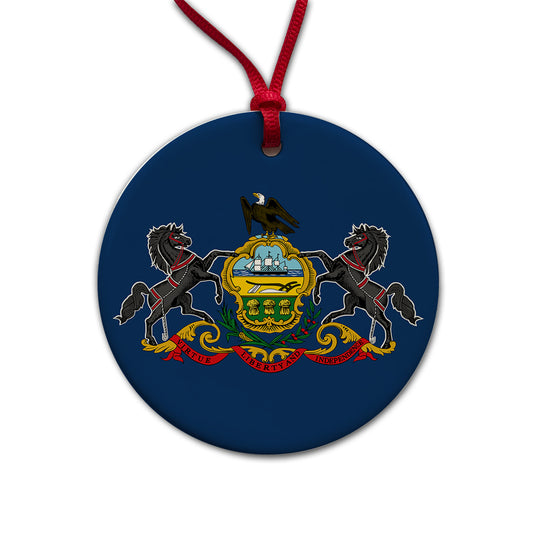 Pennsylvania PA State Flag Round Ceramic Holiday Christmas Tree Ornament
