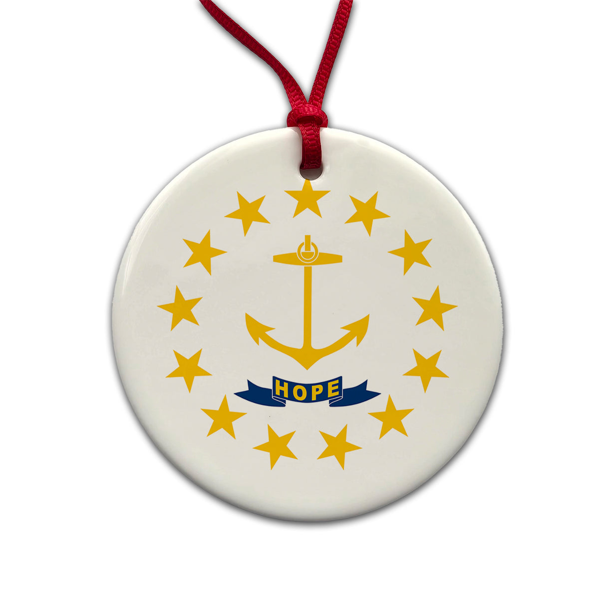 Rhode Island RI State Flag Round Ceramic Holiday Christmas Tree Ornament