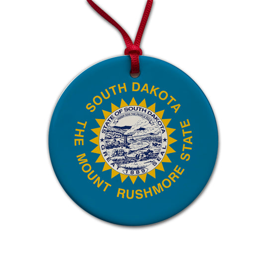 South Dakota SD State Flag Round Ceramic Holiday Christmas Tree Ornament