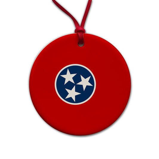 Tennessee TN State Flag Round Ceramic Holiday Christmas Tree Ornament