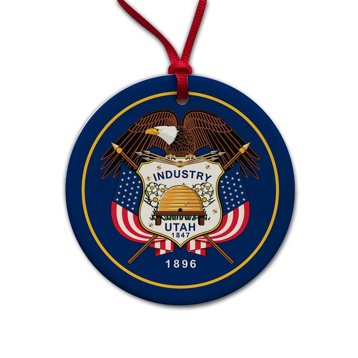 Utah UT State Flag Round Ceramic Holiday Christmas Tree Ornament