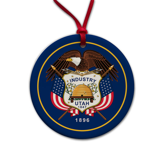 Utah UT State Flag Round Ceramic Holiday Christmas Tree Ornament