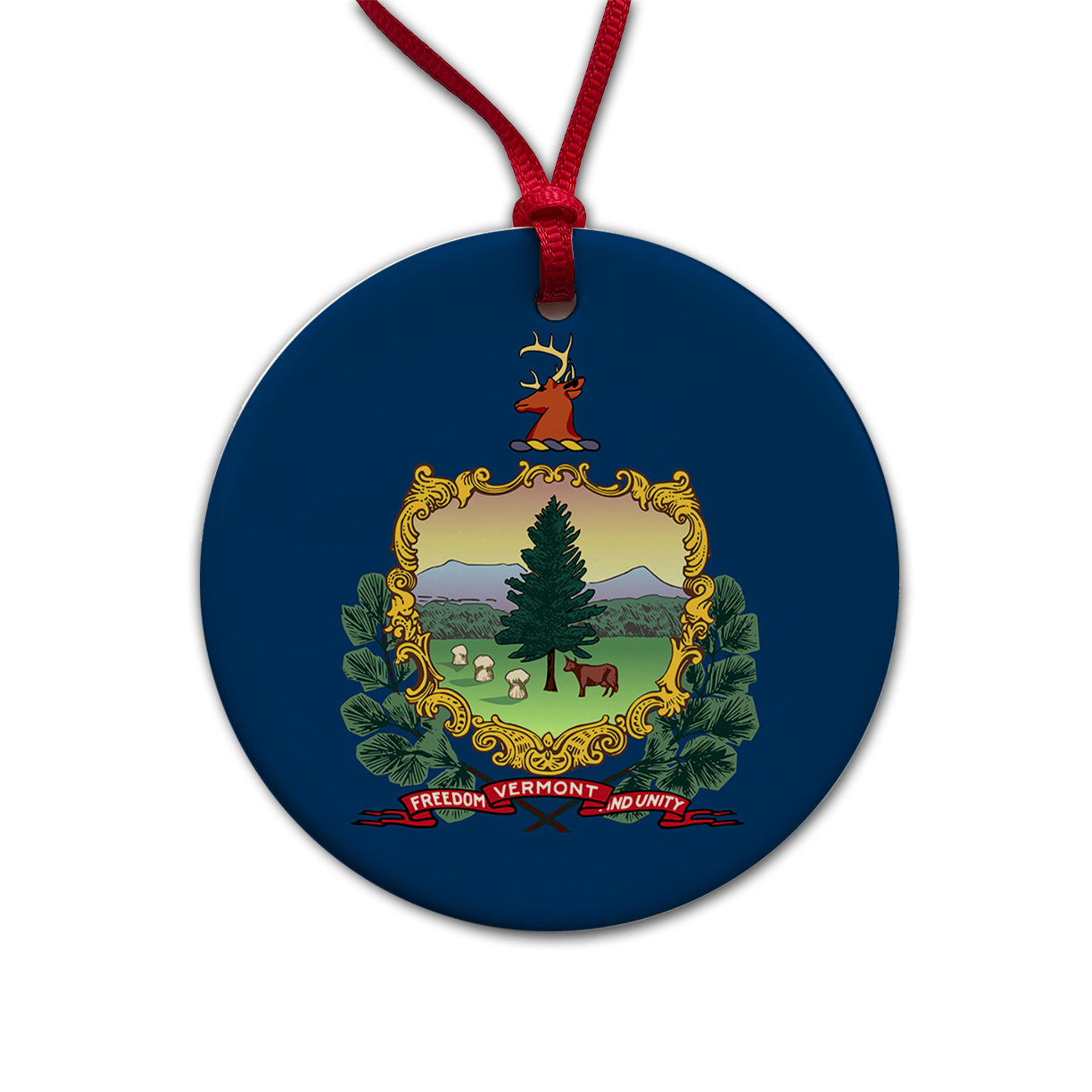 Vermont VT State Flag Round Ceramic Holiday Christmas Tree Ornament