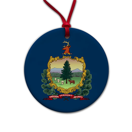 Vermont VT State Flag Round Ceramic Holiday Christmas Tree Ornament