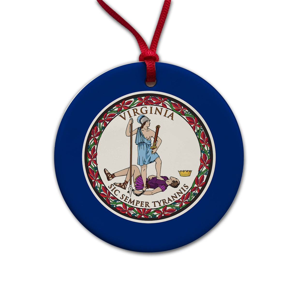 Virginia VA State Flag Round Ceramic Holiday Christmas Tree Ornament