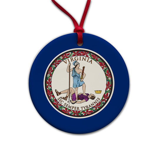 Virginia VA State Flag Round Ceramic Holiday Christmas Tree Ornament
