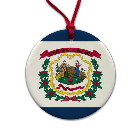 West Virginia WV State Flag Round Ceramic Holiday Christmas Tree Ornament