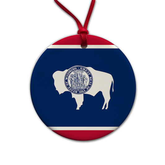 Wyoming WY State Flag Round Ceramic Holiday Christmas Tree Ornament