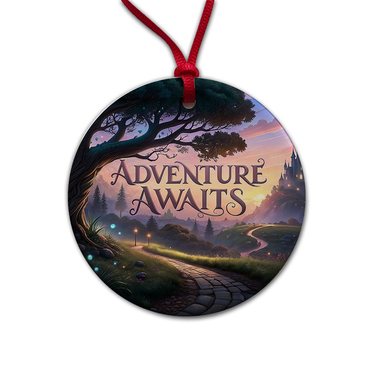 Adventure Awaits Fantasy World Round Ceramic Holiday Christmas Tree Ornament