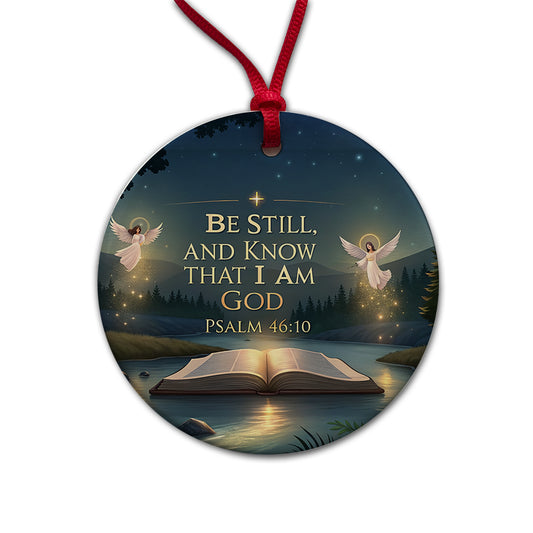 Be Still And Know That I Am God Psalm 46-10 Angels Outdoor Round Ceramic Holiday Christmas Tree Ornament