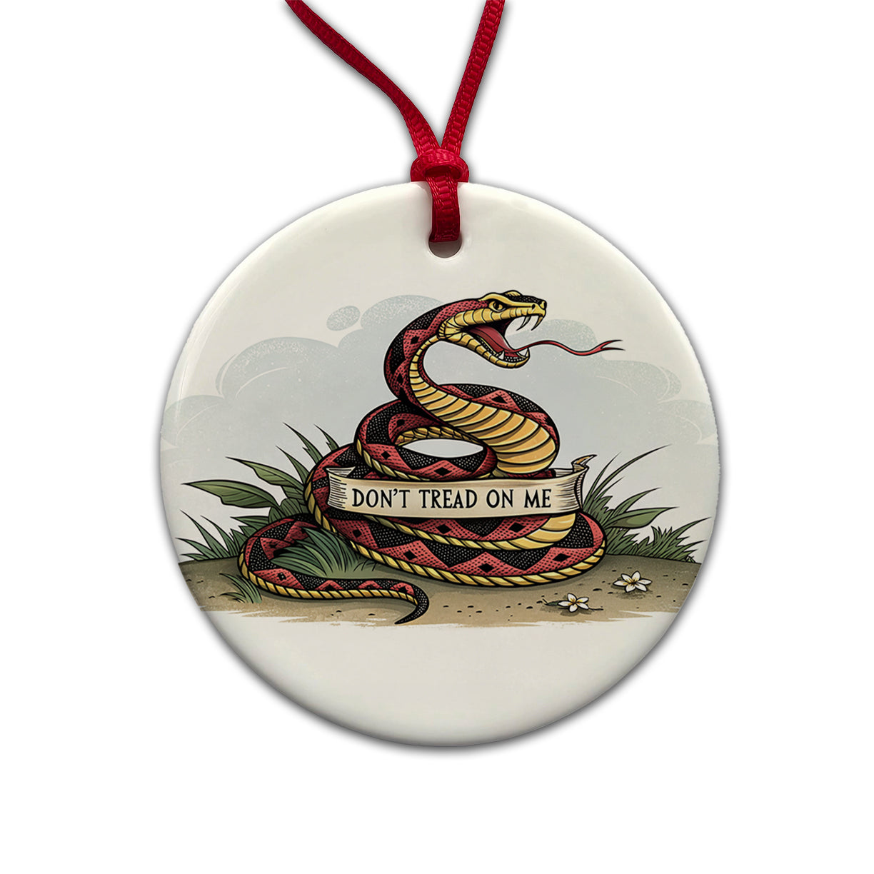 Don't Tread On Me Snake Round Ceramic Holiday Christmas Tree Ornament