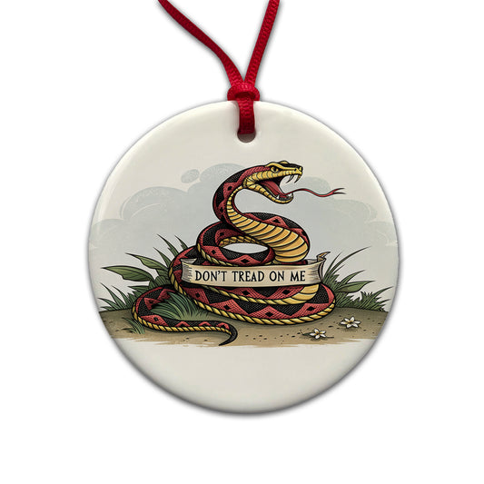 Don't Tread On Me Snake Round Ceramic Holiday Christmas Tree Ornament