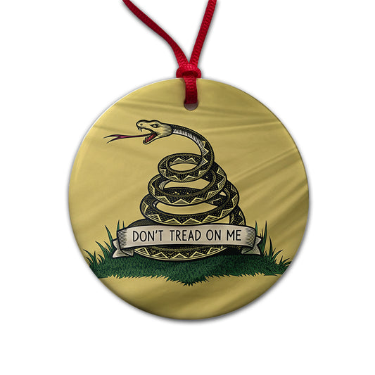Gadsden Flag Don't Tread On Me Flag Round Ceramic Holiday Christmas Tree Ornament