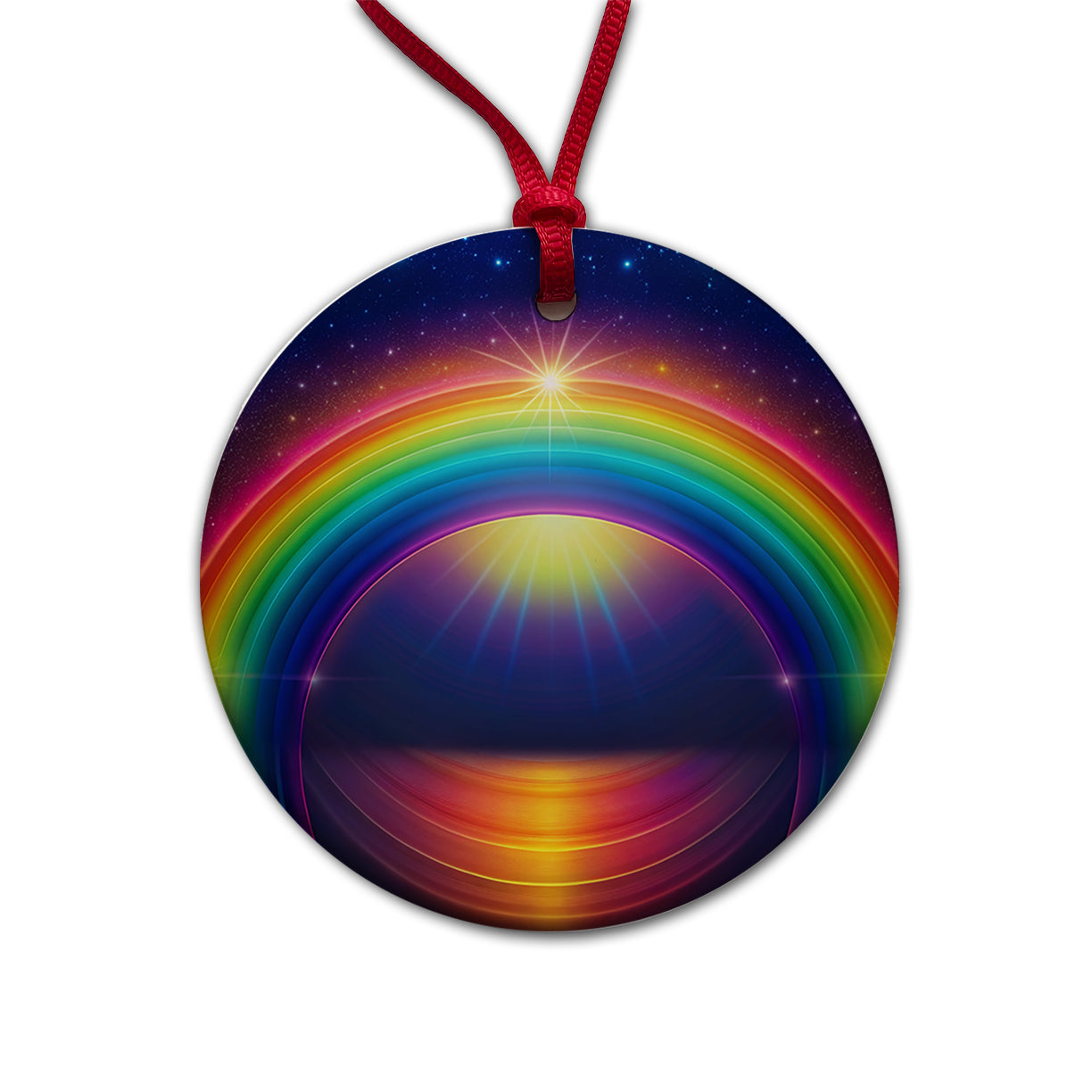 Glowing Rainbow Round Ceramic Holiday Christmas Tree Ornament