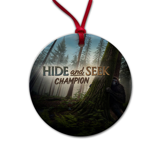 Hide And Seek Champion Big Foot Hiding Round Ceramic Holiday Christmas Tree Ornament