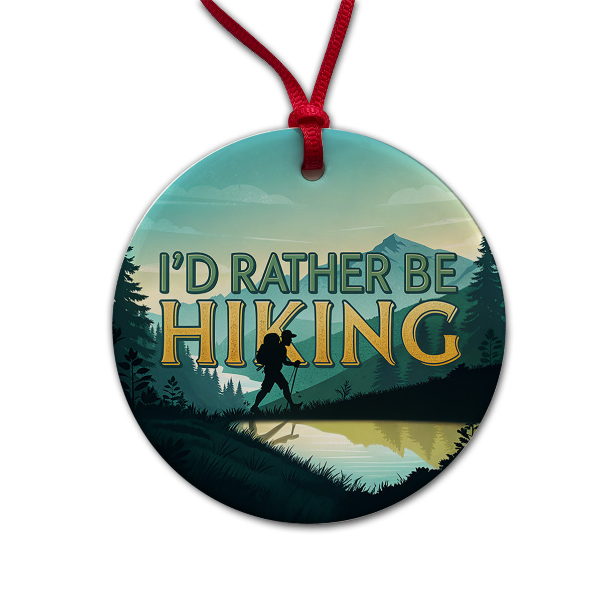 I'd Rather Be Hiking Mountains Round Ceramic Holiday Christmas Tree Ornament