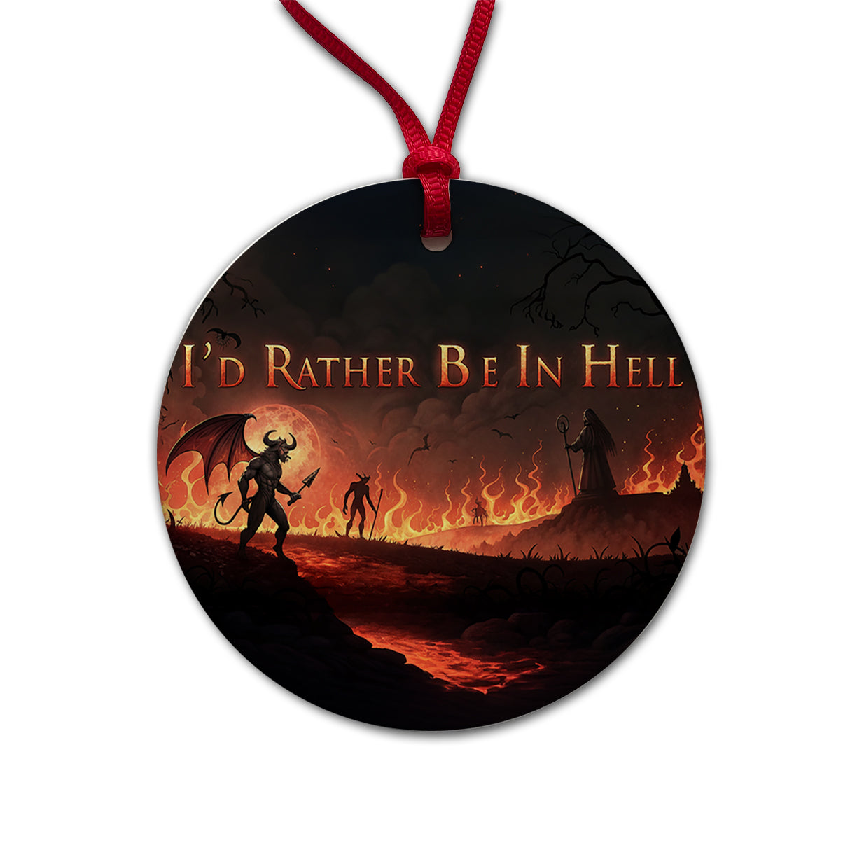 I'd Rather Be In Hell Funny Round Ceramic Holiday Christmas Tree Ornament
