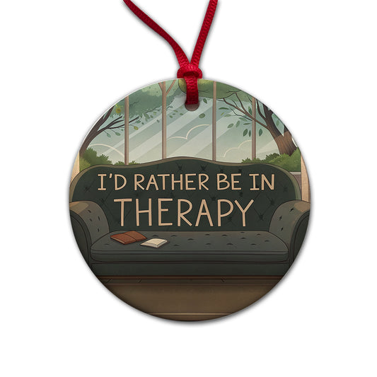 I'd Rather Be In Therapy Therapist Psychiatrist Round Ceramic Holiday Christmas Tree Ornament