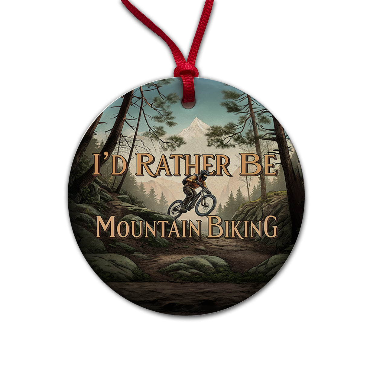 I'd Rather Be Mountain Biking Round Ceramic Holiday Christmas Tree Ornament
