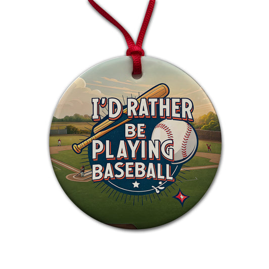 I'd Rather Be Playing Baseball Round Ceramic Holiday Christmas Tree Ornament