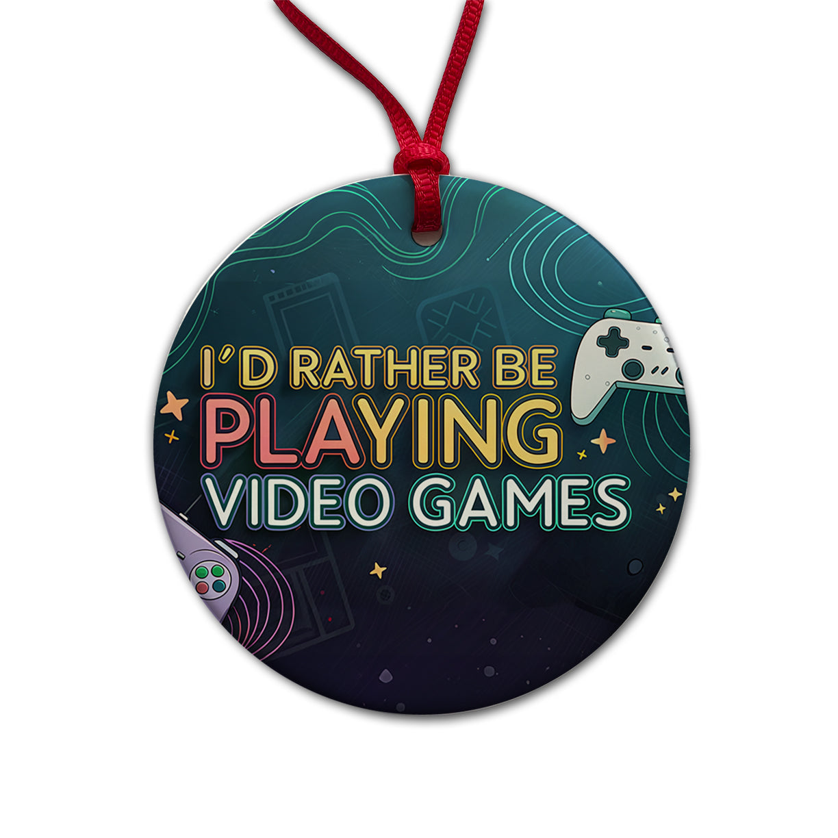 I'd Rather Be Playing Video Games Round Ceramic Holiday Christmas Tree Ornament