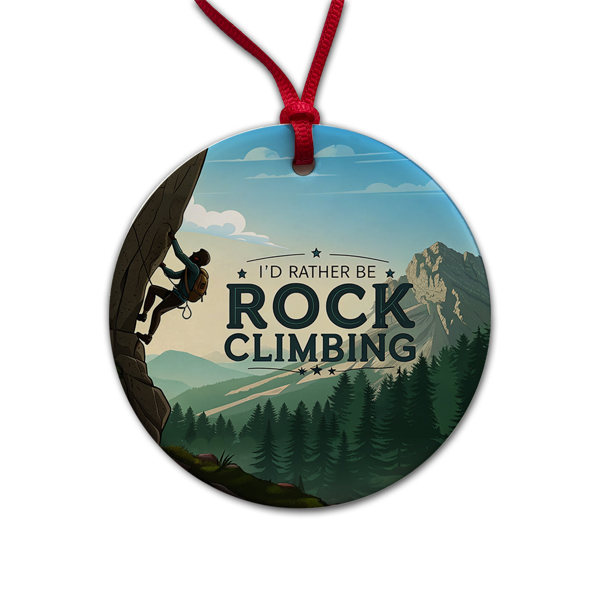 I'd Rather Be Rocking Climbing Round Ceramic Holiday Christmas Tree Ornament