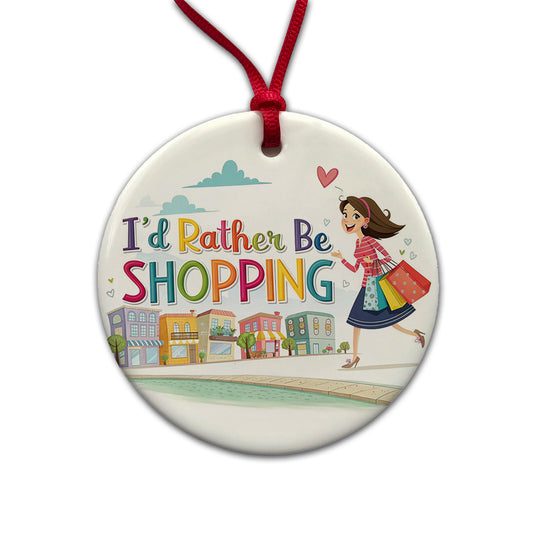 I'd Rather Be Shopping Funny Round Ceramic Holiday Christmas Tree Ornament