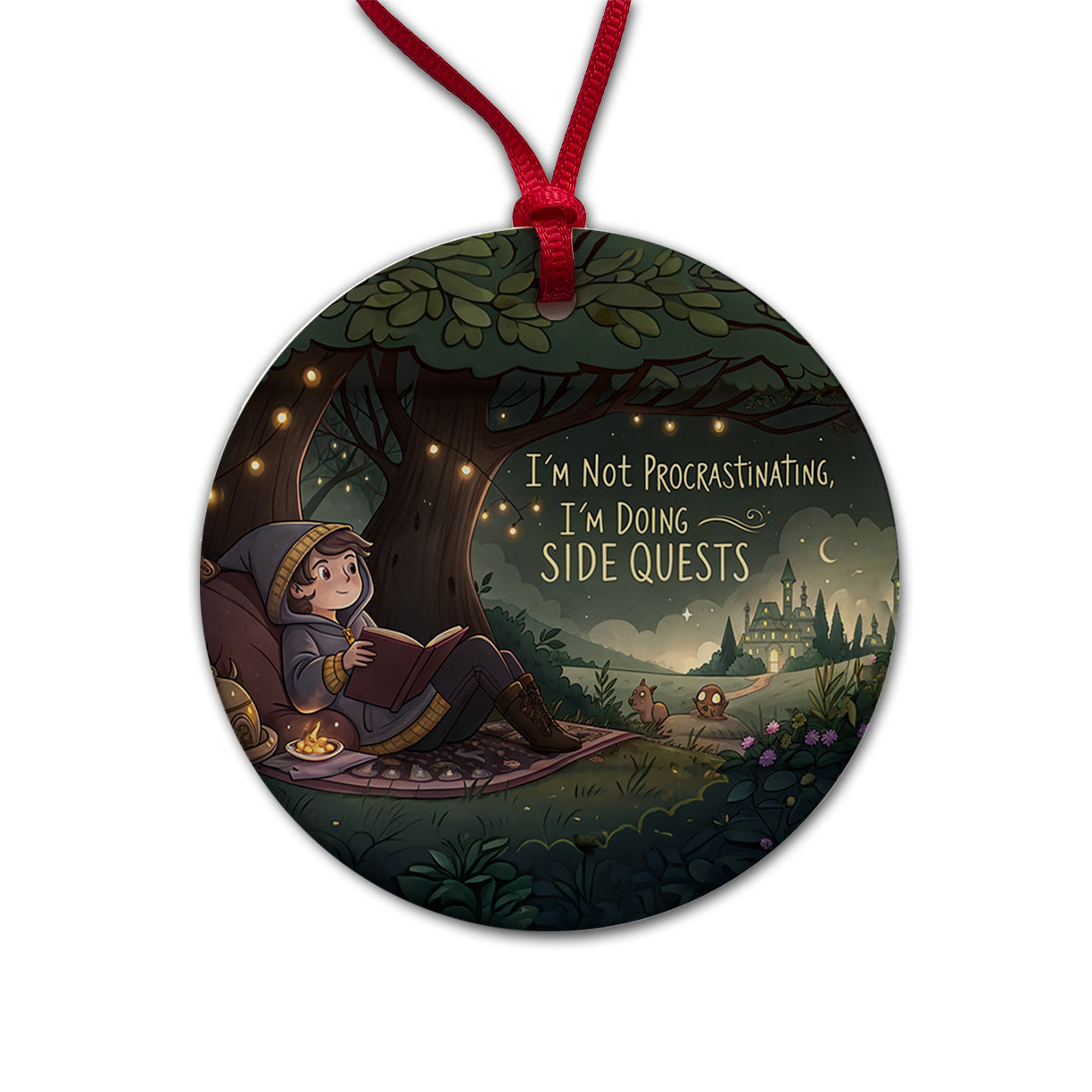 I'm Not Procrastinating Doing Side Quests Funny Fantasy Round Ceramic Holiday Christmas Tree Ornament