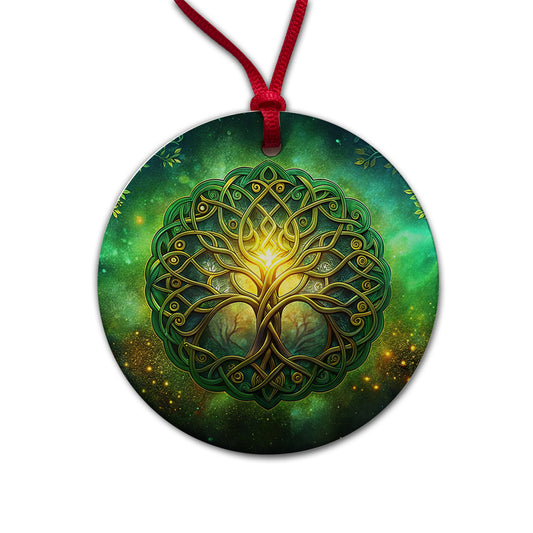 Irish Celtic Elegant Tree Of Life Round Ceramic Holiday Christmas Tree Ornament