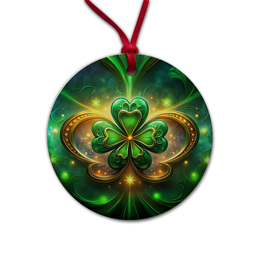 Luck Of The Irish Clover Design Round Ceramic Holiday Christmas Tree Ornament
