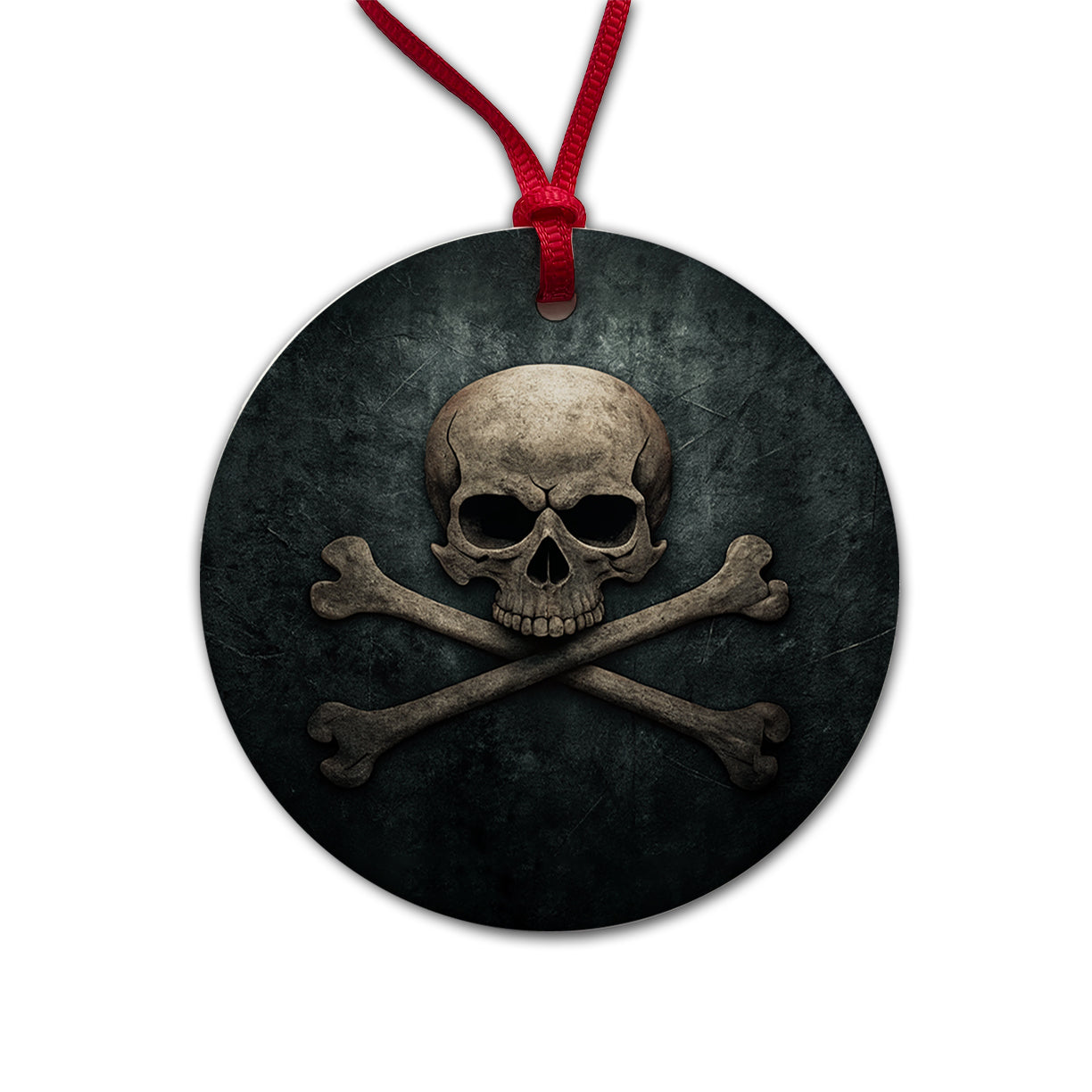 Pirate Skull and Crossbones Dark Rustic Round Ceramic Holiday Christmas Tree Ornament
