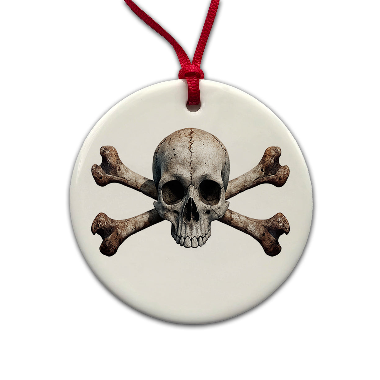 Pirate Skull And Crossbones on White Round Ceramic Holiday Christmas Tree Ornament