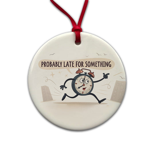 Probably Late For Something Funny Running Clock Round Ceramic Holiday Christmas Tree Ornament
