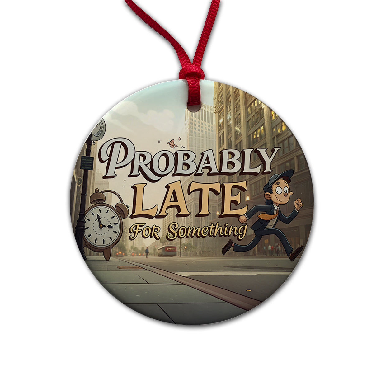 Probably Late For Something Funny Round Ceramic Holiday Christmas Tree Ornament