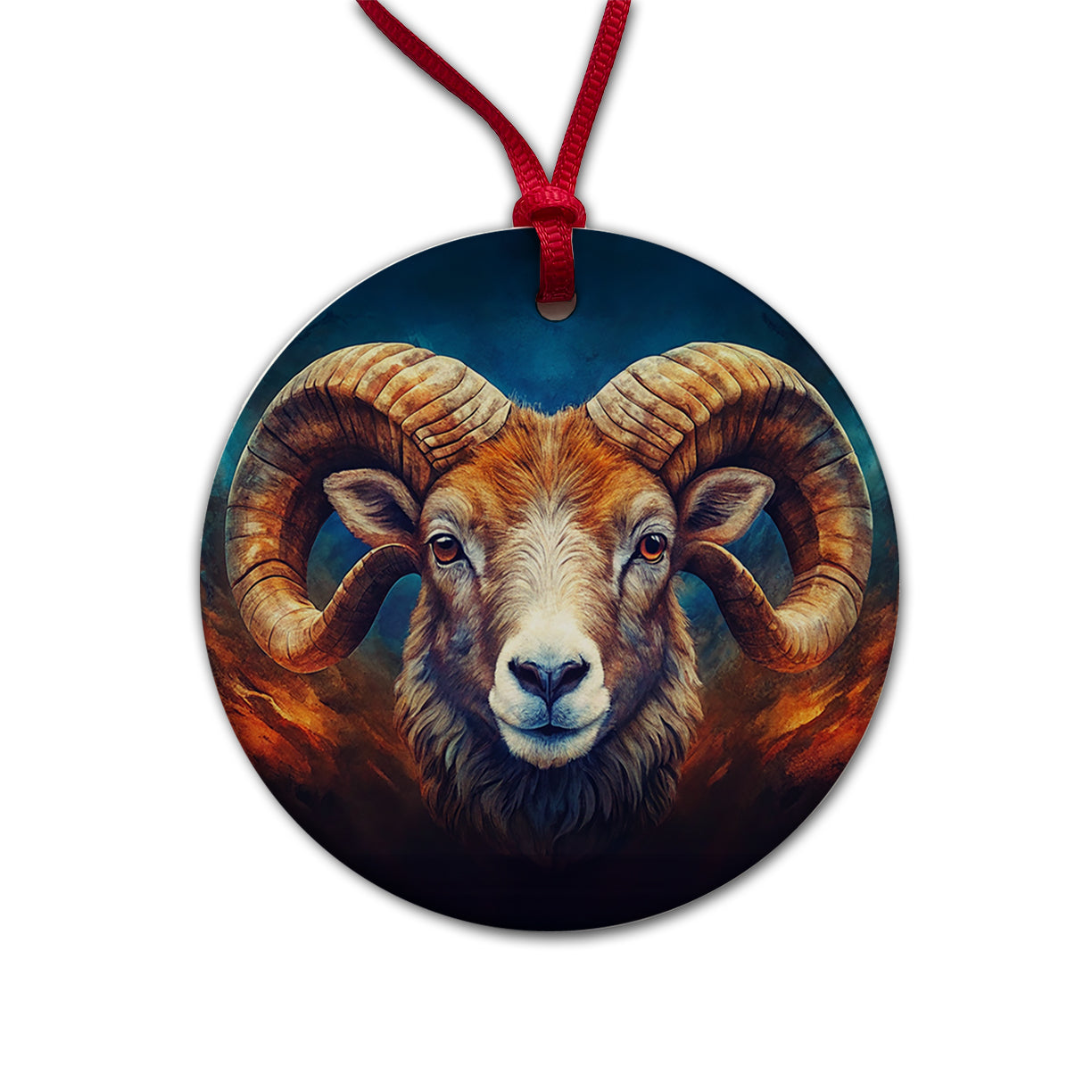 Ram Head Colorful Background Round Ceramic Holiday Christmas Tree Ornament