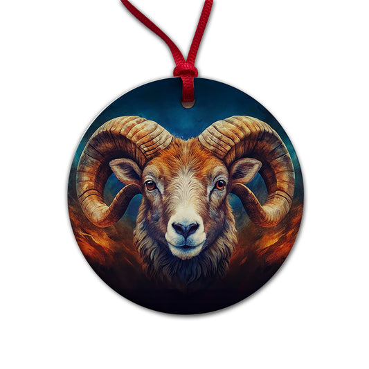 Ram Head Colorful Background Round Ceramic Holiday Christmas Tree Ornament